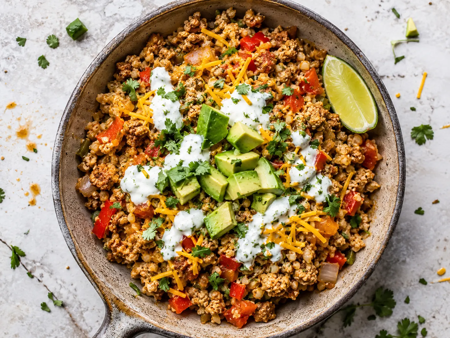 Turkey Taco Cauliflower Rice Skillet