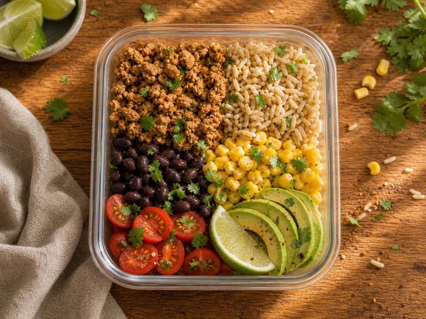 Turkey Taco Meal Prep Bowls aerial view