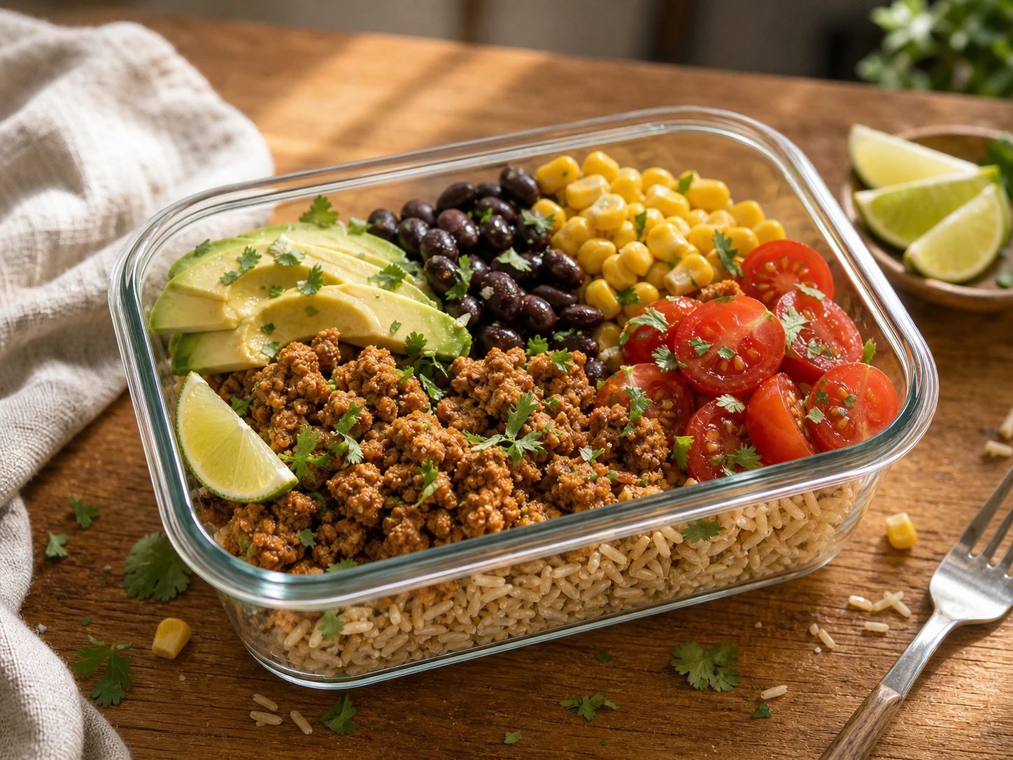 Turkey Taco Meal Prep Bowls close up