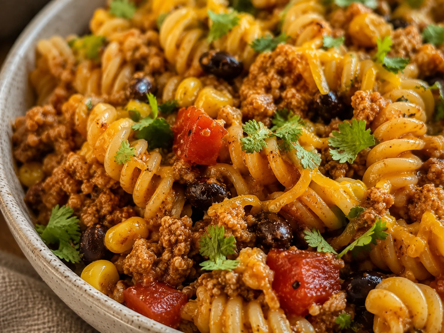 Turkey Taco Pasta Bowl close up