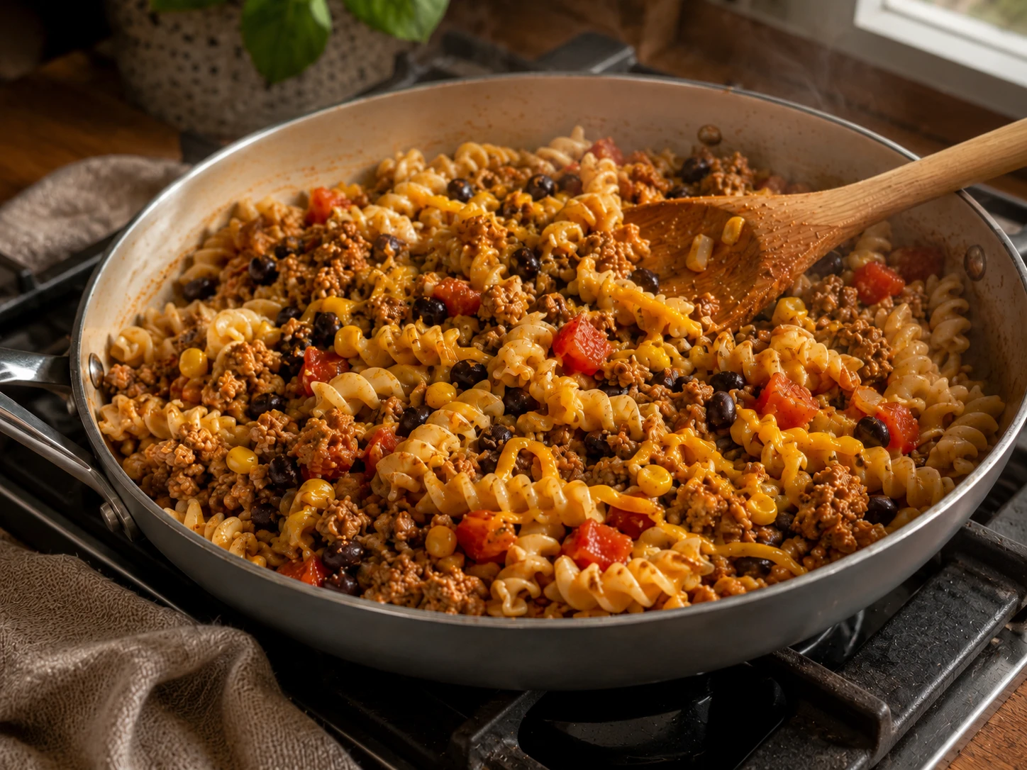 Turkey Taco Pasta Bowl preparation