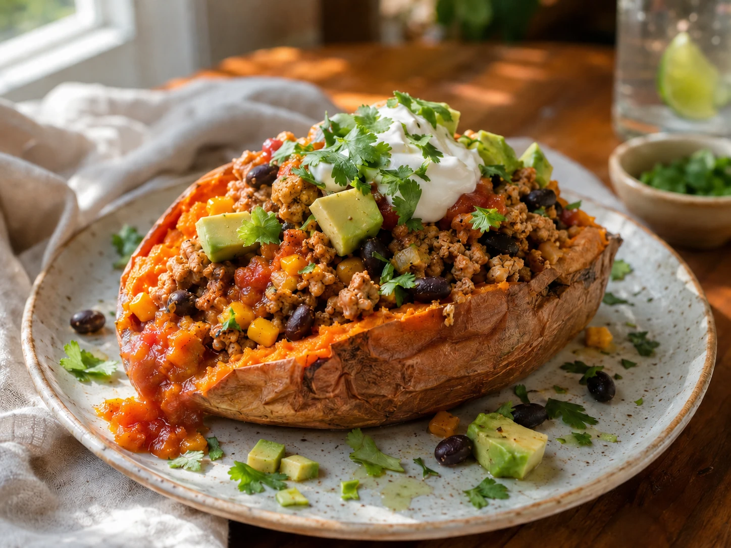 Turkey Taco Stuffed Sweet Potatoes