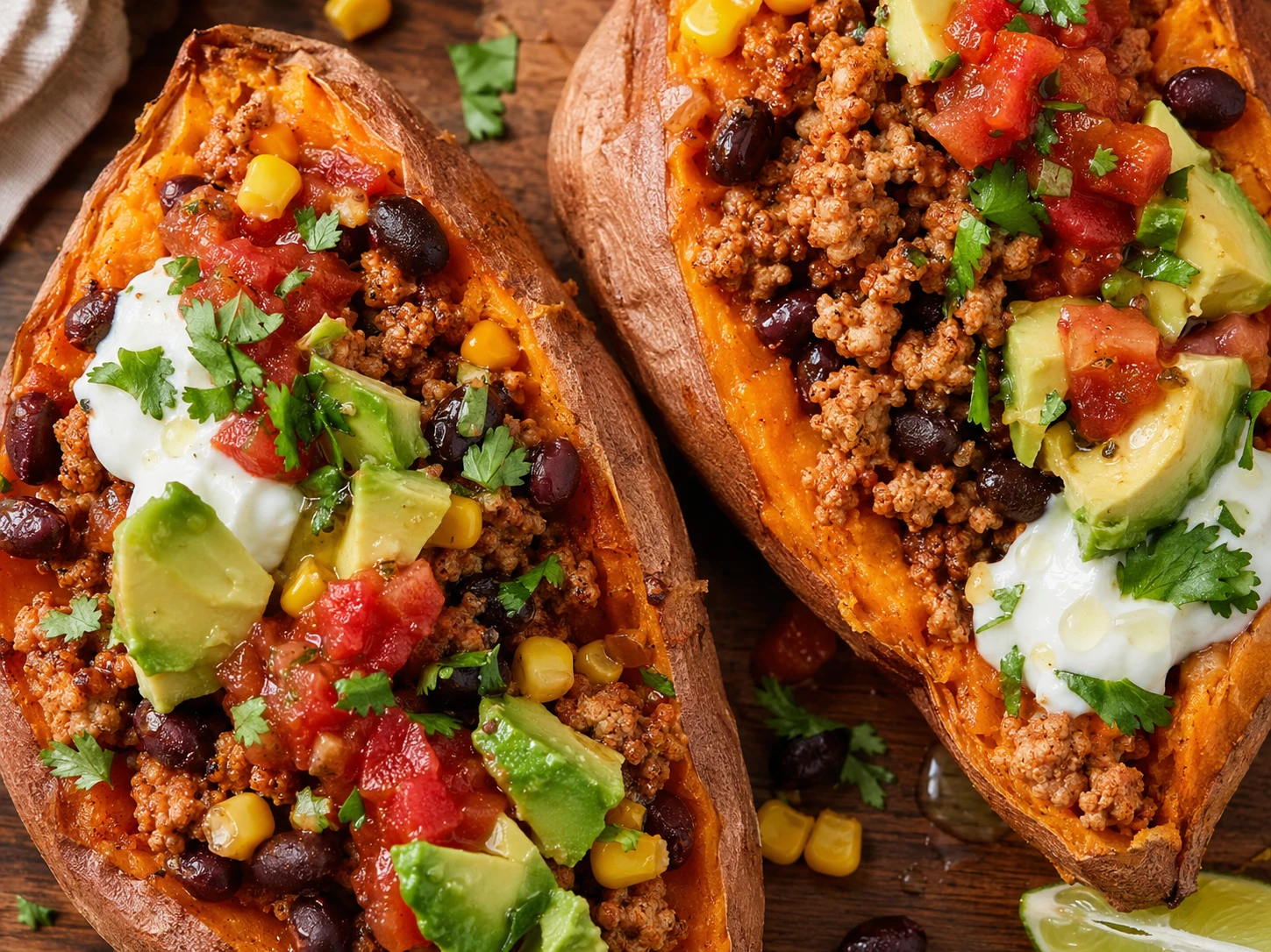 Turkey Taco Stuffed Sweet Potatoes preparation