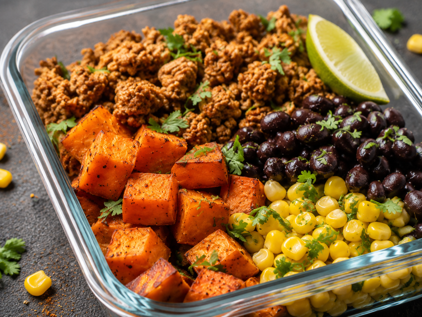 Turkey Taco Sweet Potato Skillet Boxes close up