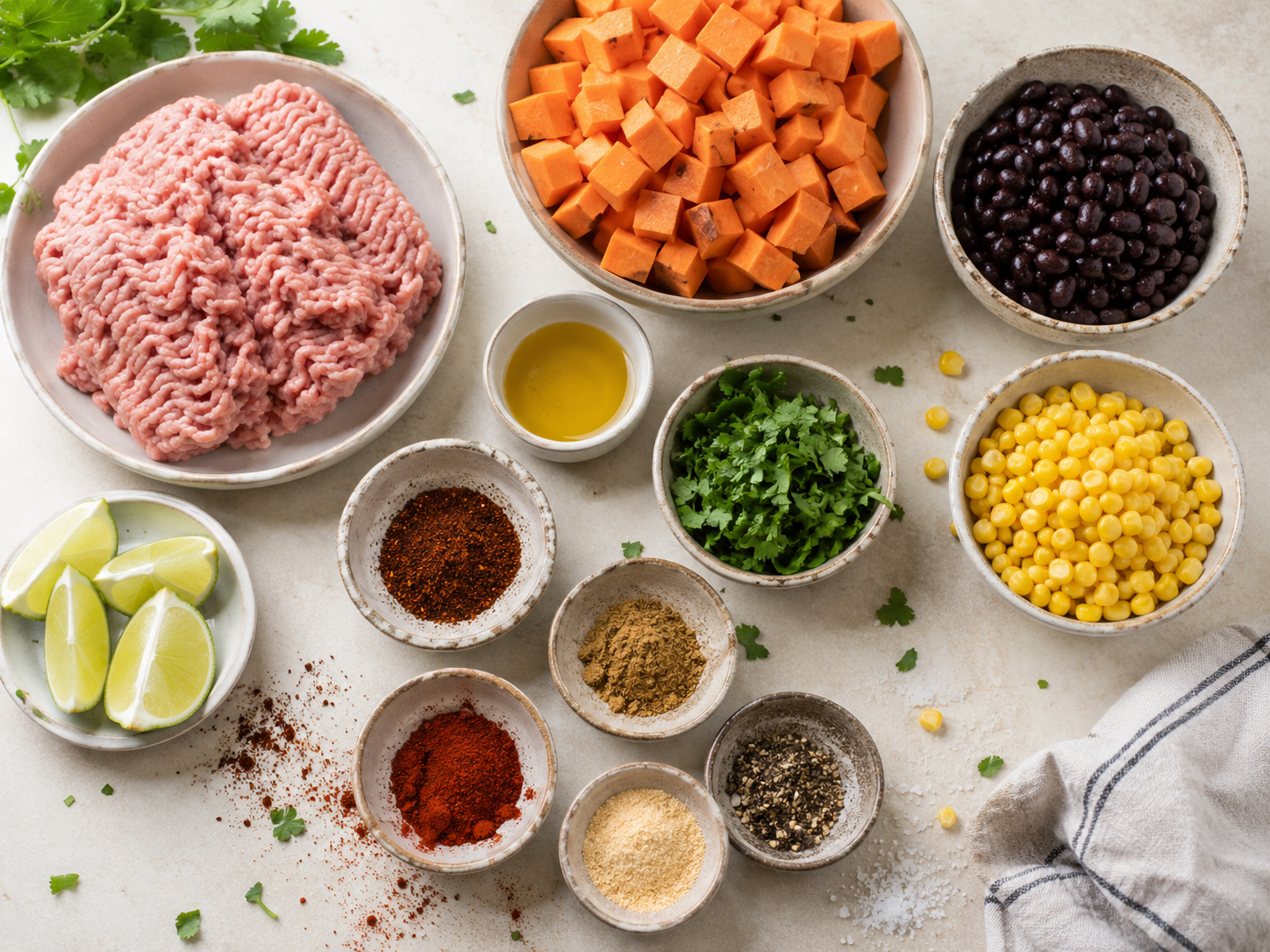 Turkey Taco Sweet Potato Skillet Boxes preparation