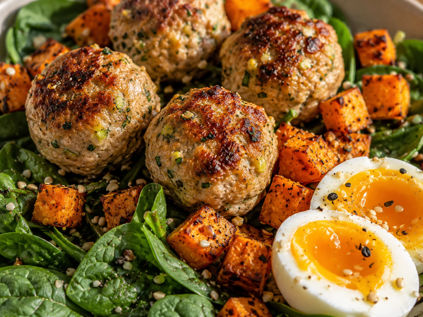 Turkey Veggie Breakfast Meatball Bowl close up