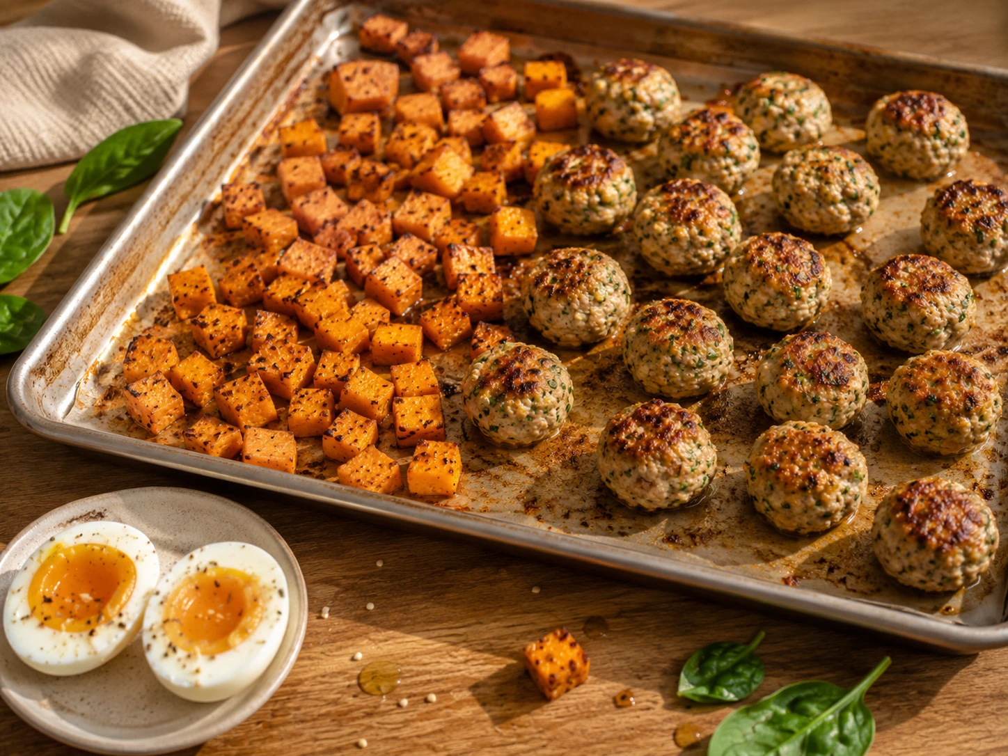 Turkey Veggie Breakfast Meatball Bowl preparation