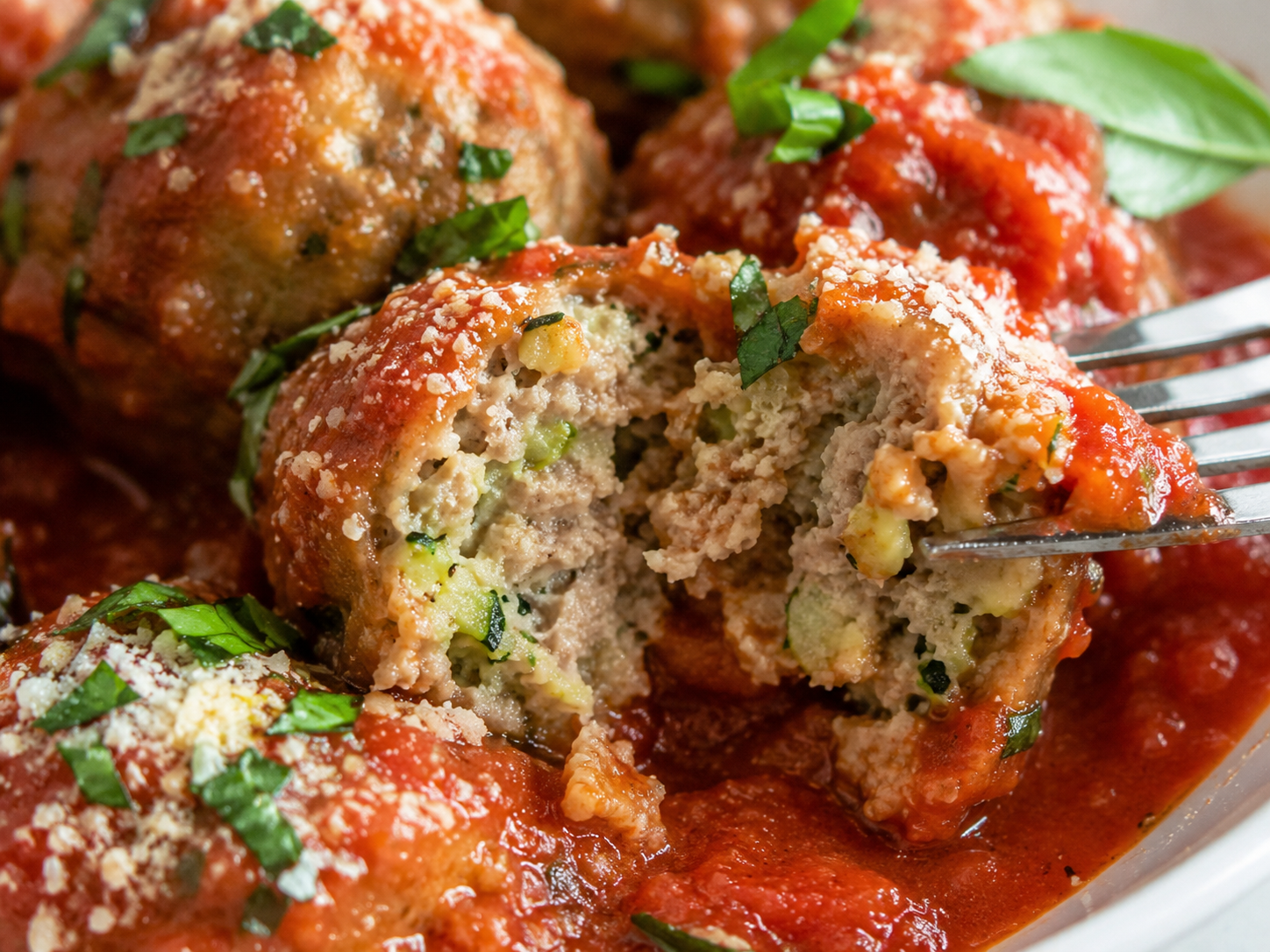 Turkey Zucchini Meatballs with Marinara close up