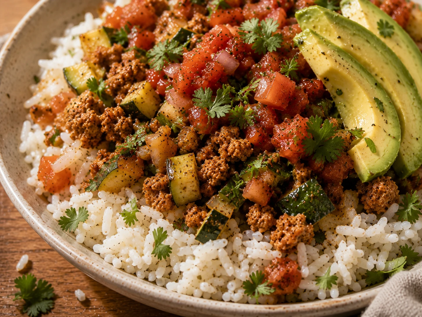 Turkey Zucchini Taco Bowl close up
