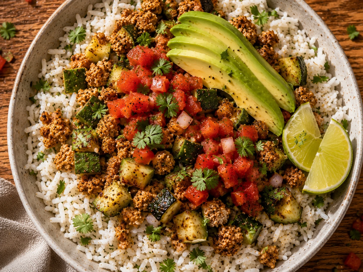 Turkey Zucchini Taco Bowl preparation