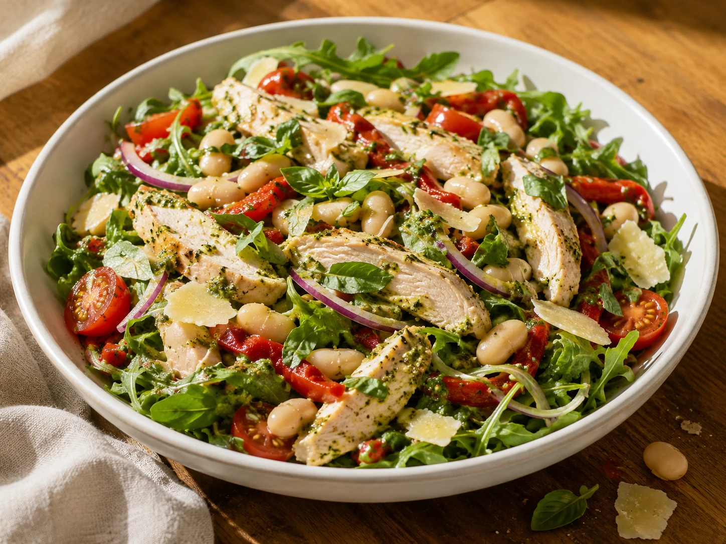 Tuscan White Bean Chicken Pesto Salad
