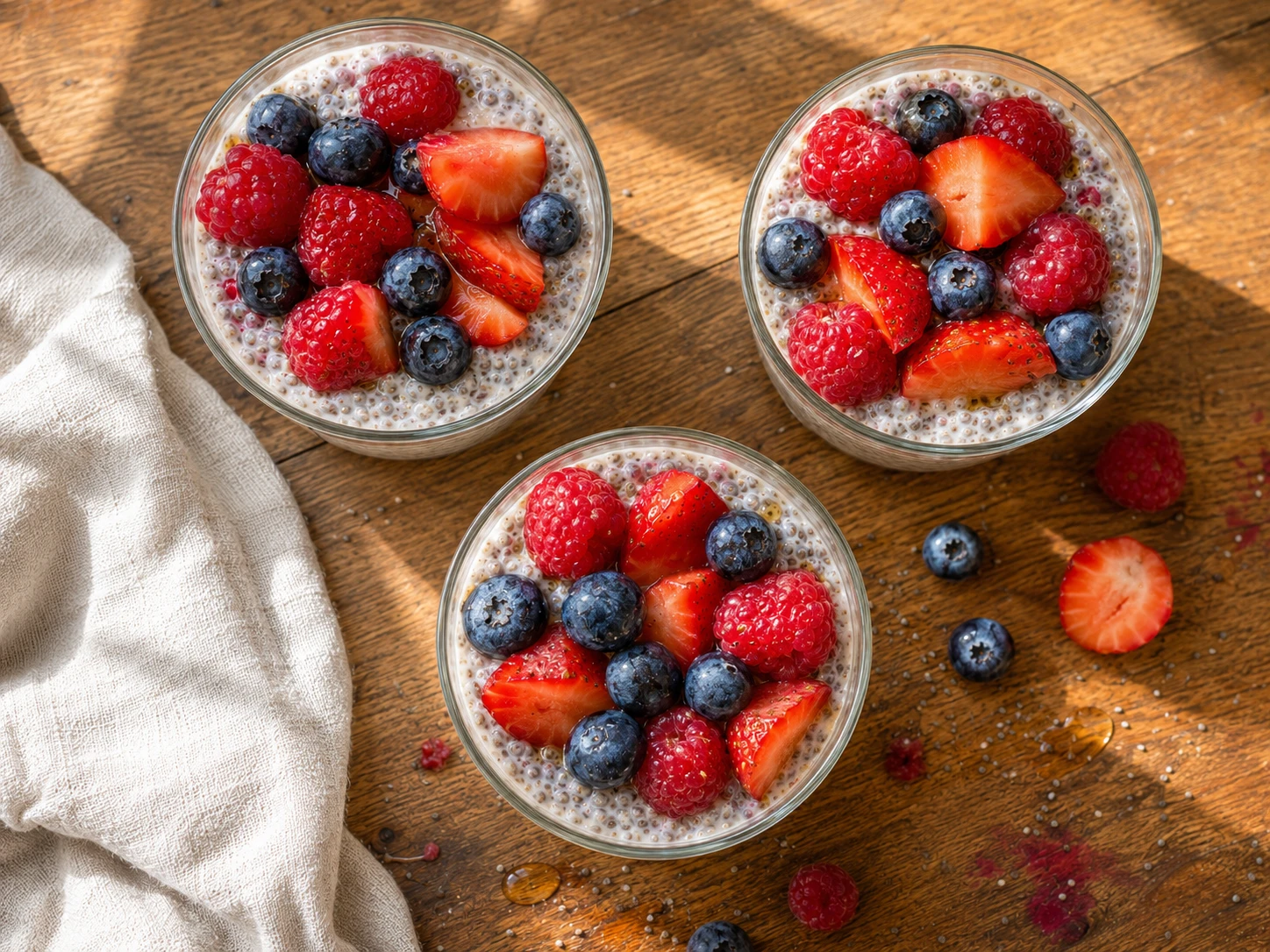 Vanilla Berry Chia Pudding Cups aerial view