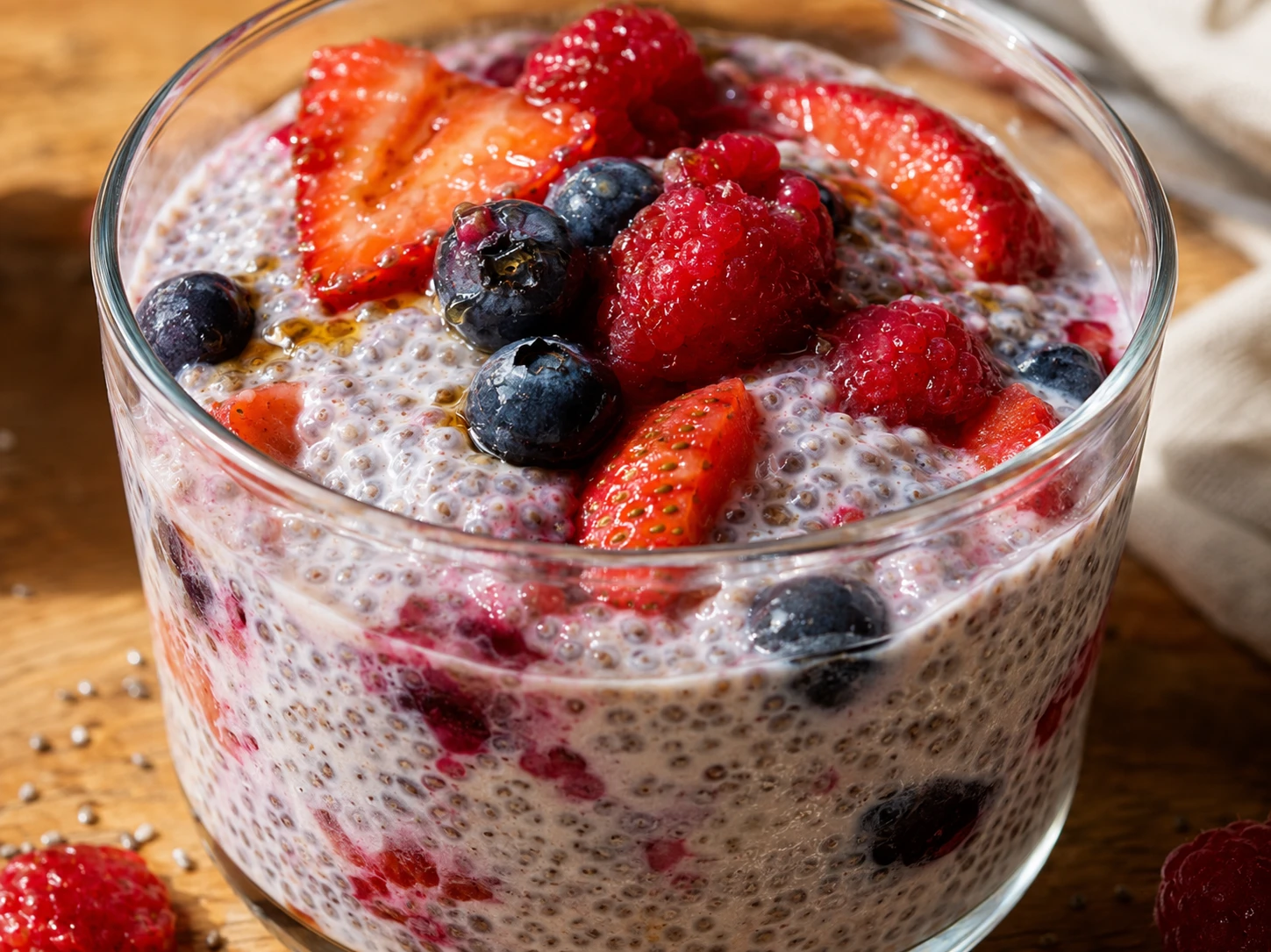 Vanilla Berry Chia Pudding Cups close up