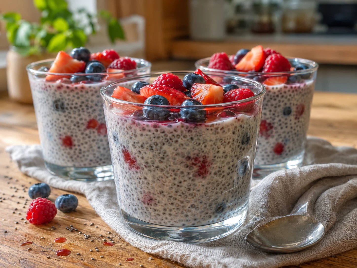 Vanilla Berry Chia Pudding Cups preparation