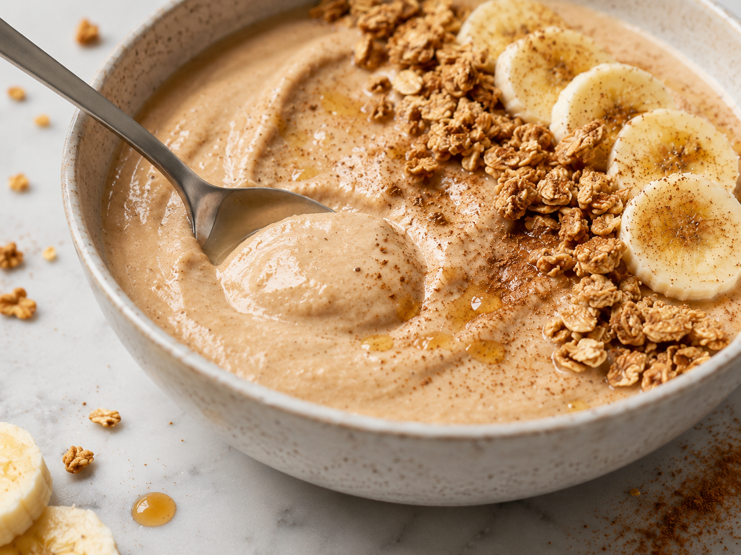 Vanilla Cinnamon Protein Smoothie Bowl close up