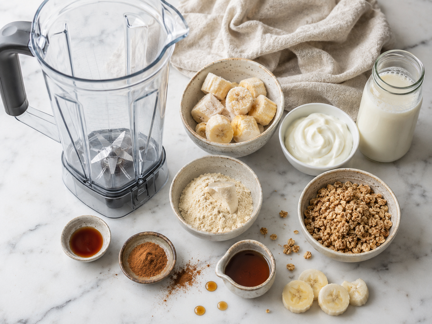 Vanilla Cinnamon Protein Smoothie Bowl preparation