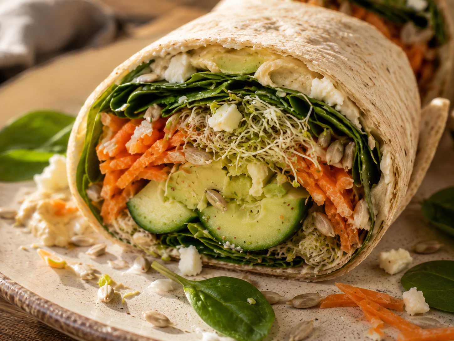 Veggie Hummus Protein Wrap close up