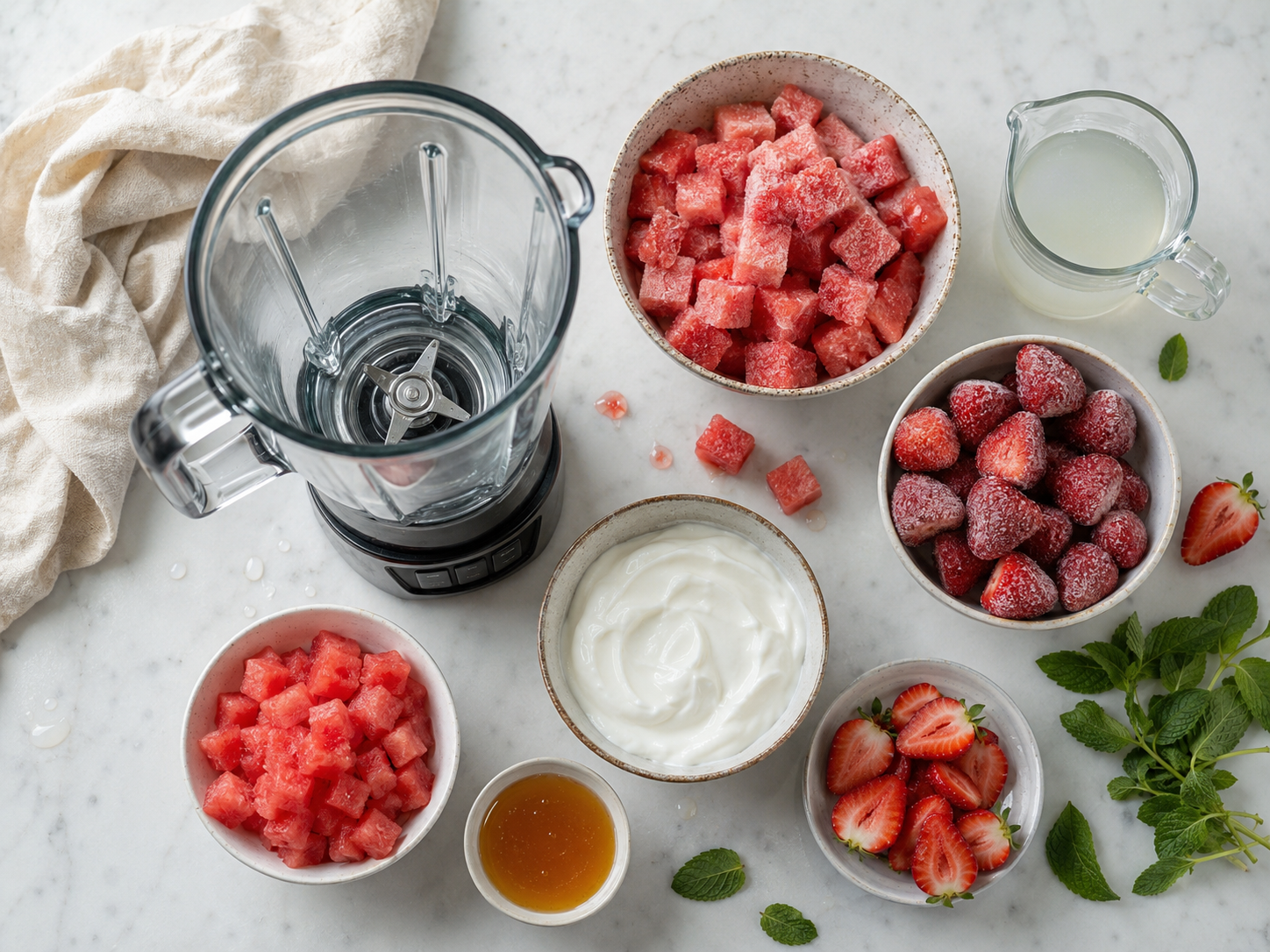 Watermelon Strawberry Smoothie Bowl preparation