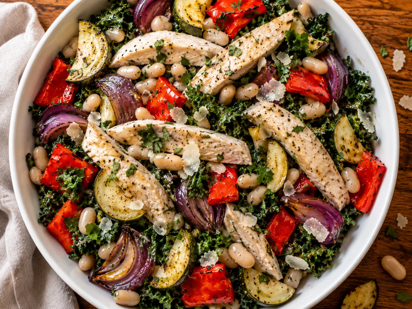 White Bean Turkey and Roasted Vegetable Salad aerial view