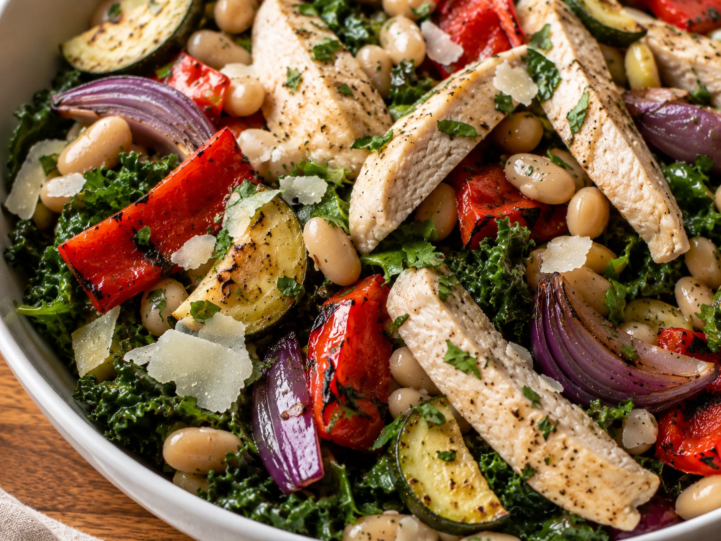 White Bean Turkey and Roasted Vegetable Salad close up